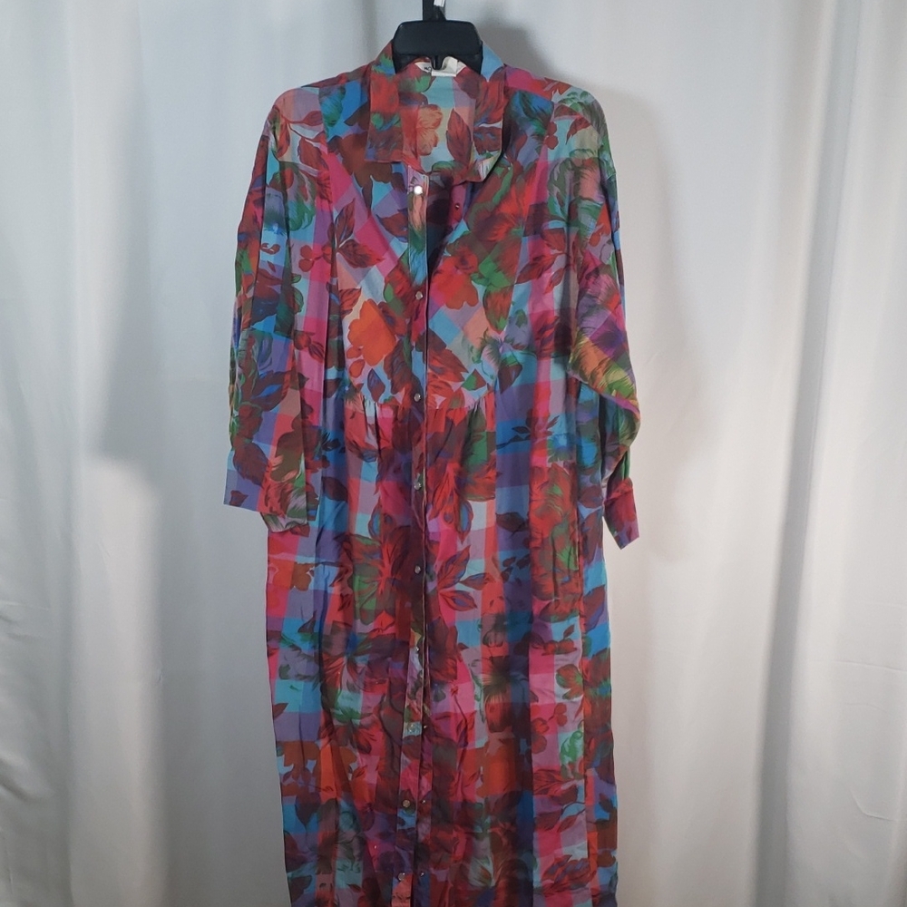 Models Coat Multicolor Floral‎ Plaid Button-Front Dress - SZ 14